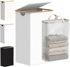 efluky Laundry Hamper with Lid, 100L Tall Laundry Basket with Bamboo Handles for Clothes and Toys, Collapsible Laundry Hamper with Inner Bag for Bedroom and Bathroom, White by efluky