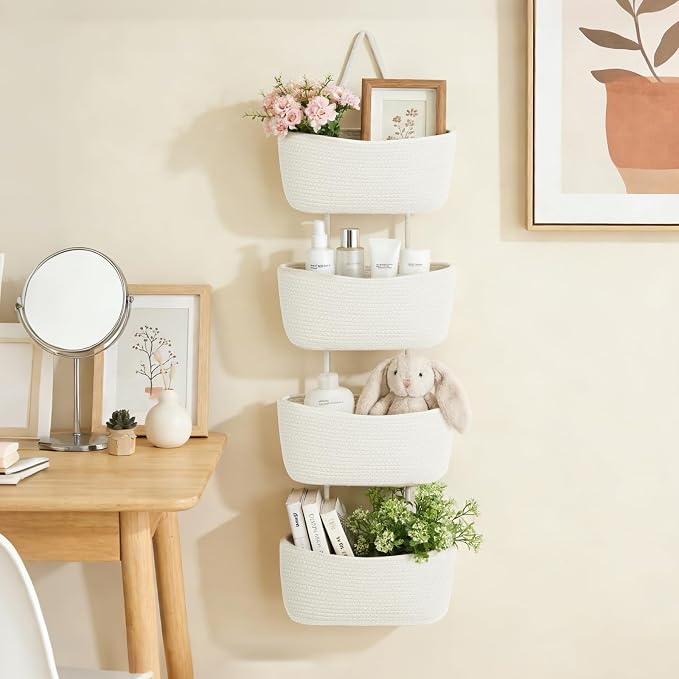 Dahey Over The Door Hanging Basket Storage 4-Tier Woven Wall Basket, White - Image 3