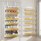 6 Tier Over the Door Pantry Organizer with Adjustable Wooden Baskets, Heavy Duty 2 in 1 Wall Mounted & Hanging Spice Rack for Kitchen, Cabinet and Closet Organization by DAOTENGQL