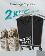 SONGMICS 1-Section Laundry Basket with Wheels, 34.3 Gallons (130 L) Hamper - Image 3