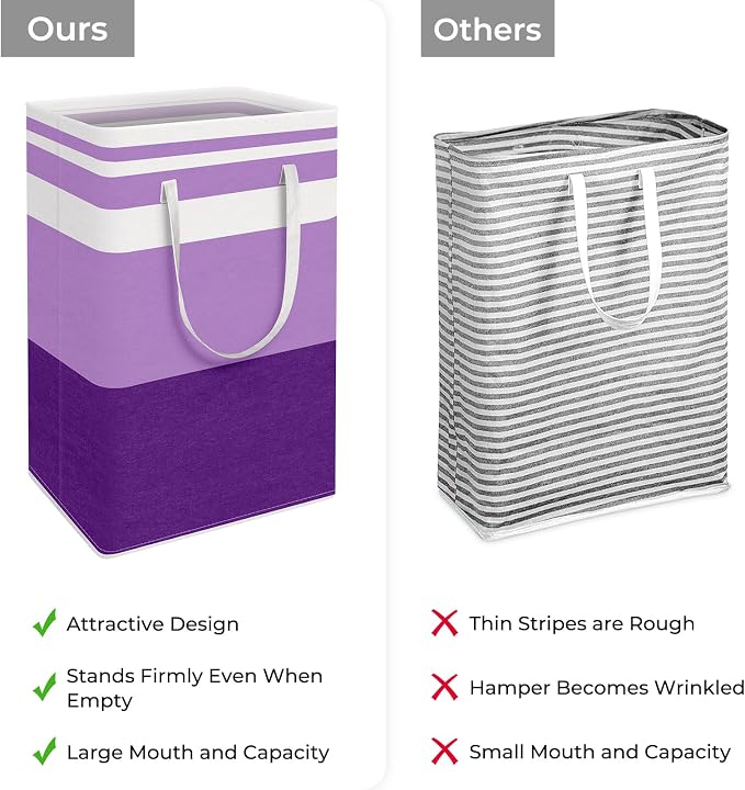HomeHacks 2 Pack Laundry Baskets, Laundry Hampers Bags (Purple 88Lx2) | Waterproof, Freestanding, Collapsible Clothes Hamper with Reinforced Handles in Laundry Room, Dorm, Bathroom, Bedroom - Image 3