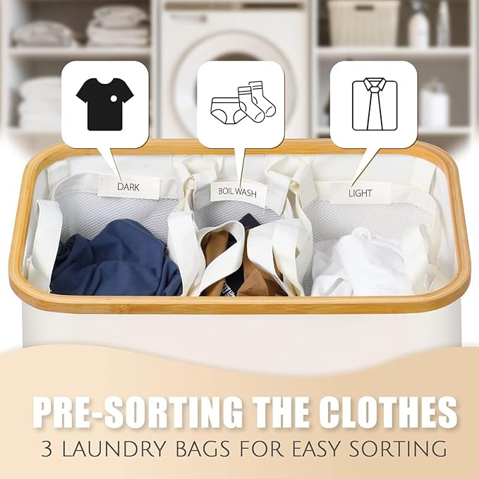 Hampers for Laundry Basket with Lid, 145L Large Laundry Hamper 3 Section - Image 3