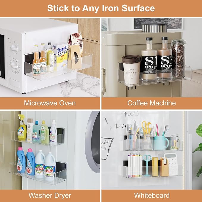 Mystozer Magnetic Spice Rack for Refrigerator, Kitchen Organizer and Storage Shelf, Clear(4 Pack) - Image 5