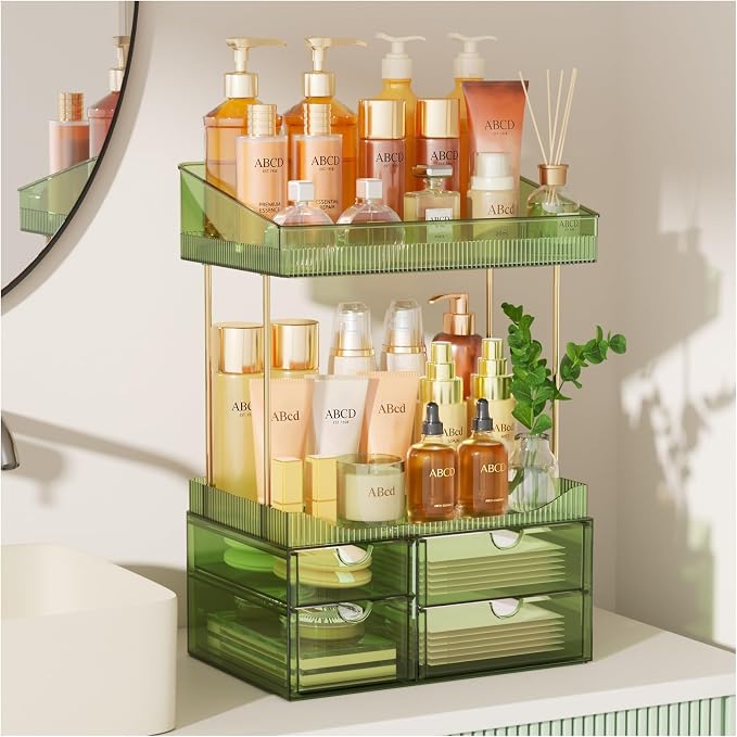 SNSLXH 4-Tier Clear Makeup Organizer Bathroom Storage Green - Image 4