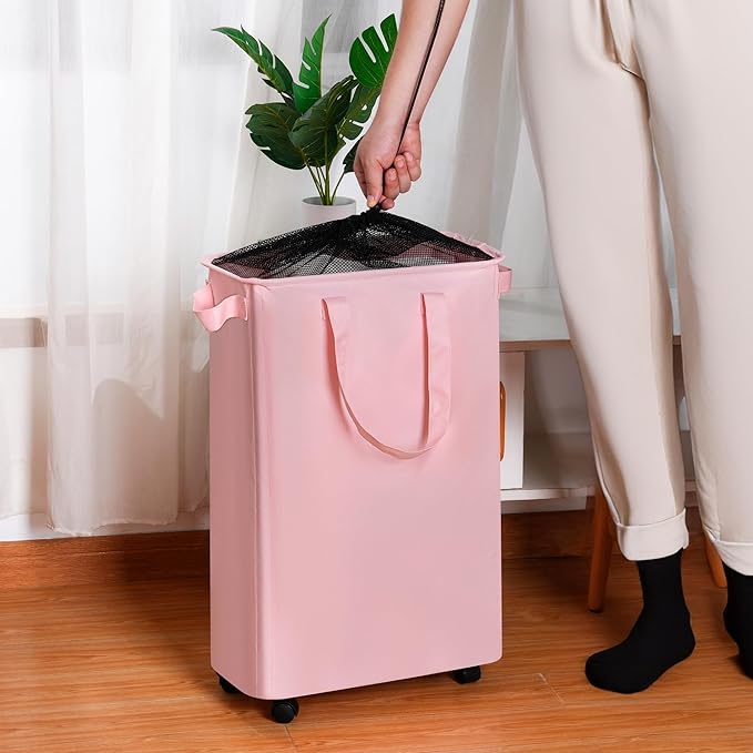 efluky Slim Laundry Hamper with Wheels, Rolling Laundry Basket for Clothes, Small Laundry Basket for Bedroom, Dorm and Laundry Room, 60L (12.7 Gallons) Black - Image 2