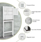 ZenStyle Over The Toilet Cabinet Double Door Wood Bathroom Storage Organizer with Adjustable Shelves, Cubby and Tempered Glass Door (White) - Image 5