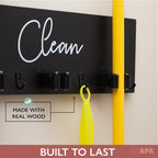 Ilyapa Mop and Broom Holder Wall Mount, Black Wall Hanging Wooden Brooms and Mops Organizer, Kitchen & Laundry Room Broom Hanger Organizer Storage Rack - Image 2