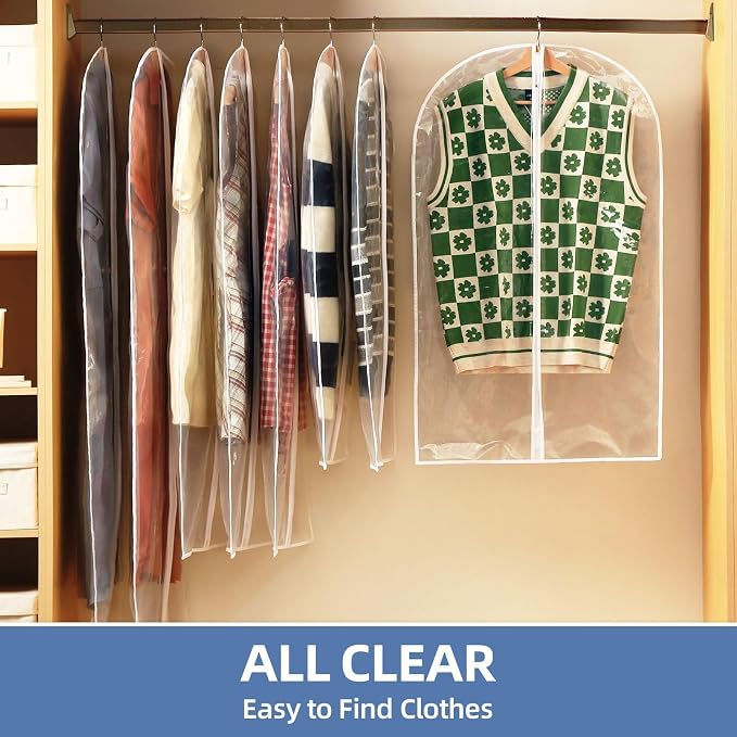60" Dress Bags for Gowns, 5 Packs All Clear Garment Bags for Hanging Clothes, Plastic Waterproof Dress Cover with Zipper for Dresses, Coats, Uniforms (Set of 5) - Image 3