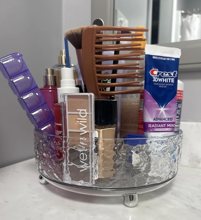 360° Rotating Makeup Organizer, 9" Clear Perfume Organizer Turntable Lazy Susan for Vanity, Pantry, Bathroom Counter, Cabinet, Spinning Cosmetic Storage Holder for Skincare, Perfume, Lotions - Image 6