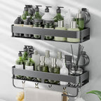 Corner Shower Caddy,Suction Cup Shower Caddy with Hooks,No Drilling Rustproof Aluminum Bathroom Organizers and Storage,Shelves for Bathroom Accessories Decor (15.7inch-Gunmetal Gray) by ONXEBornforqualityNeverWasteYourMoney