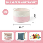 Foldable Laundry Hamper Basket with Collapsible Handle Cotton Rope Soft Woven Fabric Storage Organizer Clothes Toys Nursery Bedroom Dorm Space Saving Bin (White & Pink, 80L(21.7"D x 13.8"H)) - Image 5