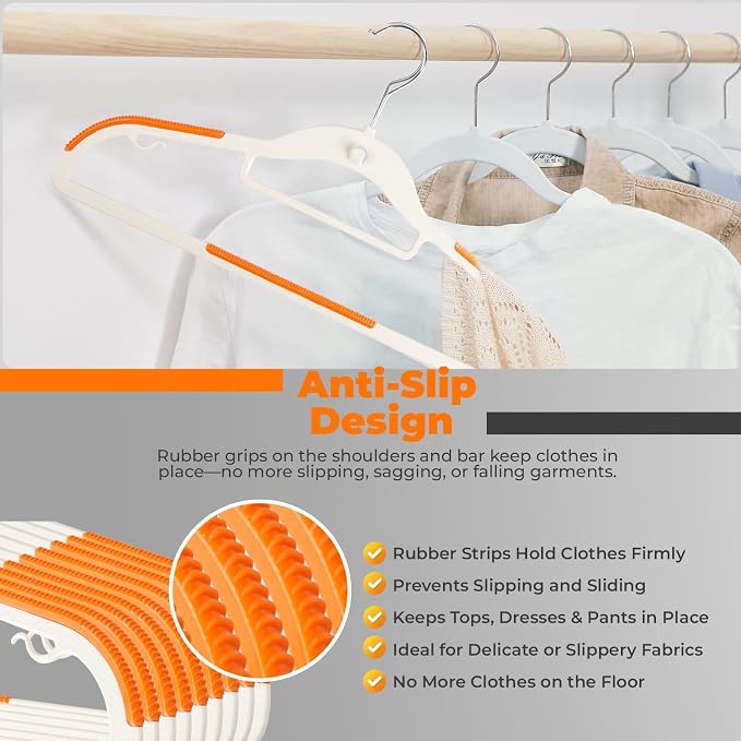 Plastic Hangers 100 Pack, Cascading Slim Space Saving Clothing Hangers with 360° Rotating Hook, Non Slip Clothes Hangers for Sweater Shirt, Heavy Duty Coat Hanger with Inner Hook for Closet, White - Image 5
