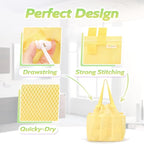 famichan Mesh Shower Caddy Portable with Drawstring, Dorm Room Essentials for College Students Girls & Boys, Large Shower Bag for Camping,Swimming,Gym,Travel,Bathroom - Yellow - Image 3