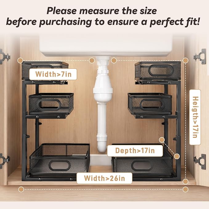 3-Tier Under Sink Organizer 2-Pack Organization for Bathroom Kitchen,Black - Image 3