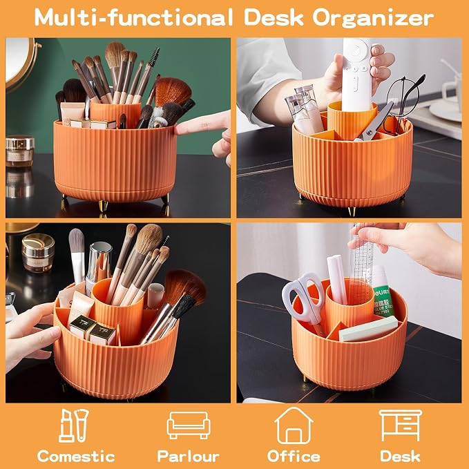 fanado 360° Rotate Makeup Brush Holder Organizer, Makeup Organizers Countertop, Makeup organization and Skincare Storage for Vanity, Desktop, Bathroom (Orange) - Image 3