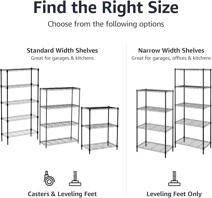 Amazon Basics 5-Shelf Adjustable Heavy Duty Steel Wire Storage Shelves for Garage, Kitchen, Easy Assembly, 36" x 14" x 72", Black - Image 6