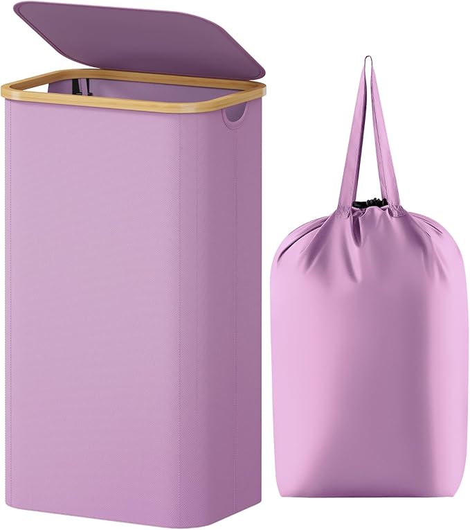 Lifewit 105L Large Laundry Basket with Lid, Removable Bags, Purple by Lifewit