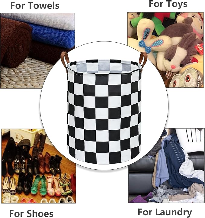 MAIZMZ Checkered Flag Canvas Storage Basket 63L Waterproof Laundry Hamper with Handles, Collapsible Racing Themed Organizer Bin for Boys Bedroom, Toys, Clothes, Gift Giving - Image 6