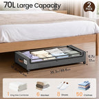 Yecaye 70L Under Bed Storage with Wheels, 2Pack Larger Capacity Under Bed Storage Containers, Underbed Shoe Storage Organizer, Rolling Under Bed Metal Drawers for Clothes, Blankets(35.5 x 17 x 6.7in) - Image 2