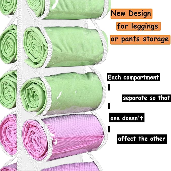 Legging Storage Bag Hanger - Can Hold 24 Leggings, Shirts or Jeans - Foldable Clothes Organizer, Portable Closet Roll Holder (White) - Image 4