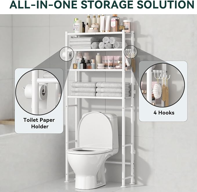 GloTika 4-Tier Over The Toilet Storage Shelves, White - Image 4