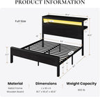 SHA CERLIN Full Bed Frame, 2-Tier Storage Headboard, LED, Charging Station - Image 2