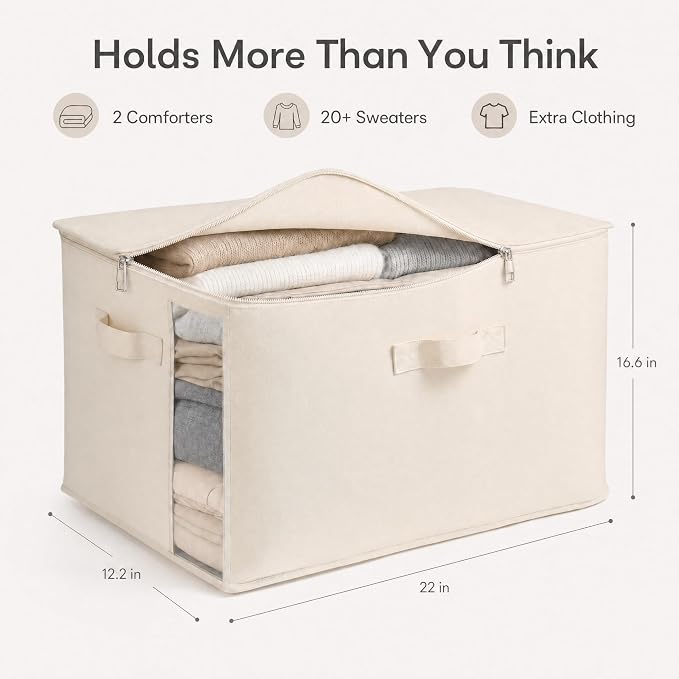 3 Pack Canvas Comforter Storage Bags for Clothes & King Comforters, Natural - Image 5