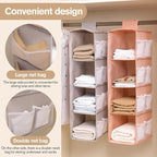 Hanging Closet Organizer, 4-Section Storage Shelves, Oxford Cloth with Mesh Pockets, (Pink, 2 Section) - Image 3