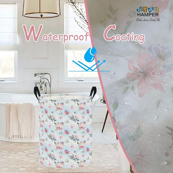 NTAOHAMPER Laundry Hamper,Laundry Basket,Baby Nursery Hamper,Waterproof Storage Bin,Clothes Organizer Basket,Room Decor(Blue Retro Flower） - Image 7