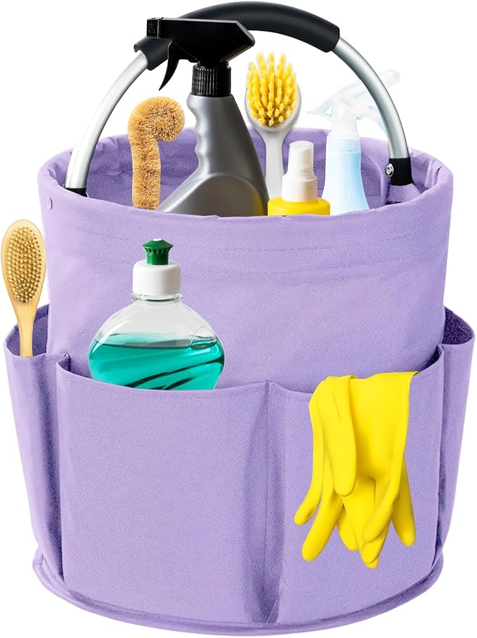 Cleaning Caddy with Handle, 17L Foldable Cleaning Supplies Organizer, Portable Storage Basket, Cleaning Supply Caddy, Multifunctional Cleaning Bucket Bag for Garden, Home, Kitchen (Purple) by Unknown