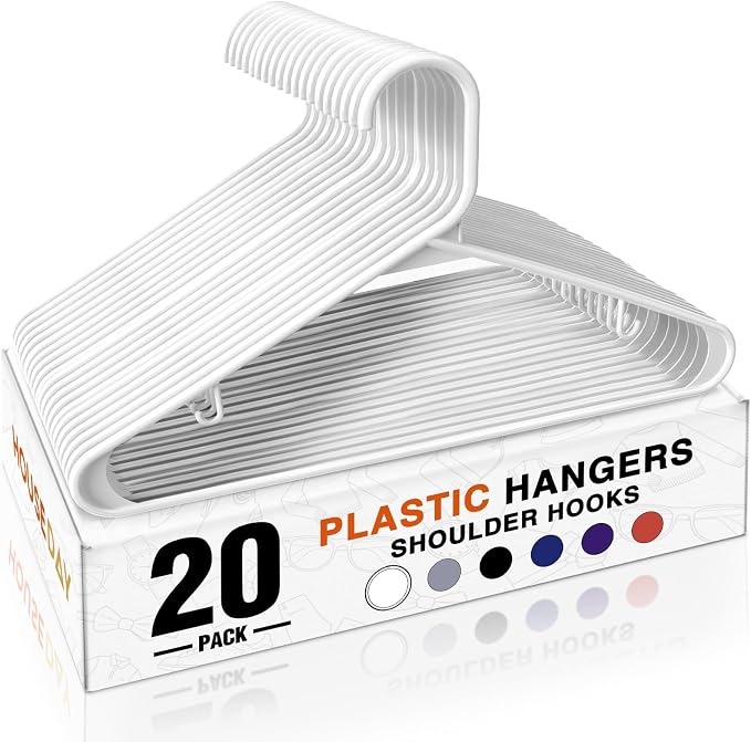 HOUSE DAY White Plastic Hangers 20 Pack, Slim Space-Saving Clothes Hangers by HOUSEDAY