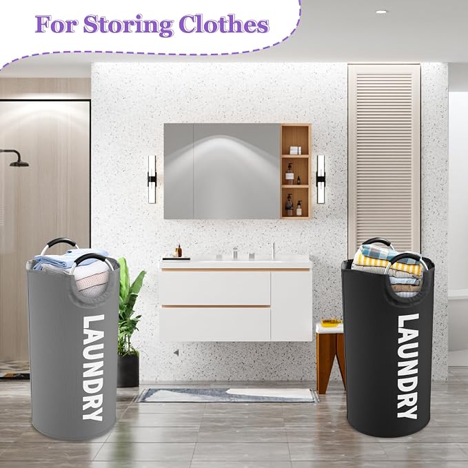 2Pcs Folding Clothes Basket with Handles, Large Laundry Basket for Family - Image 4
