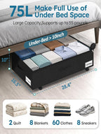 10-in 75L Low Profile Under Bed Storage with Wheels, 2 Pack,Black | 5 Rotating Wheels, Large Clear lid, Rigid Sides & Bottom, Low Space Storage, Under Bed, Couch, Crib, Dorm Organization - Image 2