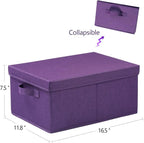 HOONEX Storage Bins with Lids for Organizing, Pack of 2, Storage Boxes with 2 Carry Handles and Sturdy Heavy Cardboard, 16.5" L x 11.8" W x 7.5" H for Shoes, Books, Clothes, Nursery, Dark Purple - Image 7