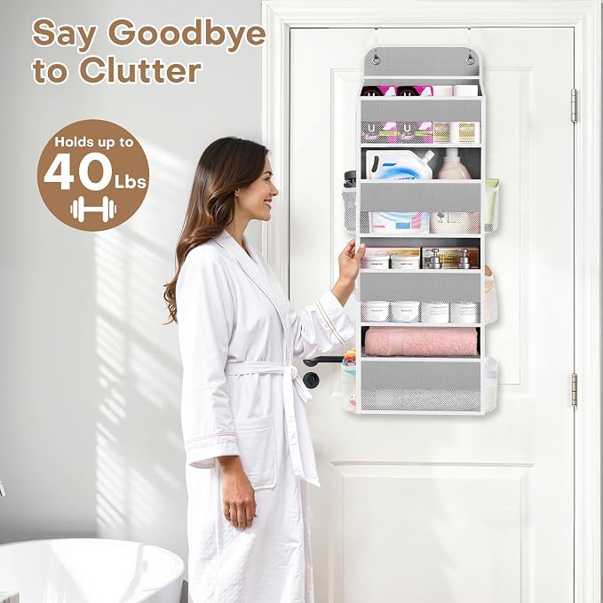 Over the Door Organizer, 4 Large Pocket Hanging Storage with 40lb Capacity - Image 7