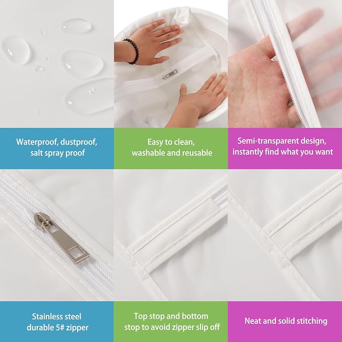Clear Garment Bags for Hanging Clothes, 7 Pack 60 Inch, with 4 Shoe Bags - Image 4