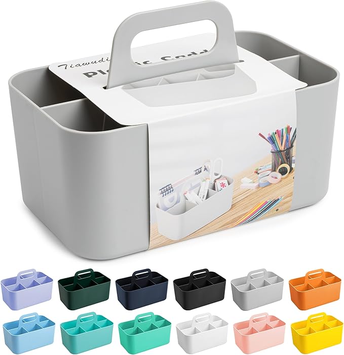 Tiawudi Multipurpose Caddy Organizer, Plastic Caddy with Handle, Stackable Desk Organizer for Stationery, Marker and Pencil, Office Supplies Organizer, Dorm Caddy by Tiawudi