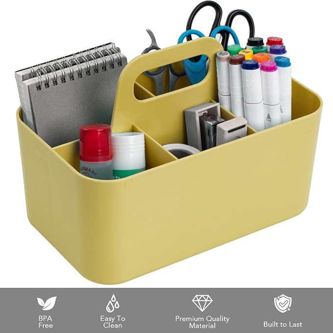 Tiawudi Multipurpose Caddy Organizer, Plastic Caddy with Handle, Stackable Desk Organizer for Stationery, Marker and Pencil, Office Supplies Organizer, Dorm Caddy - Image 2