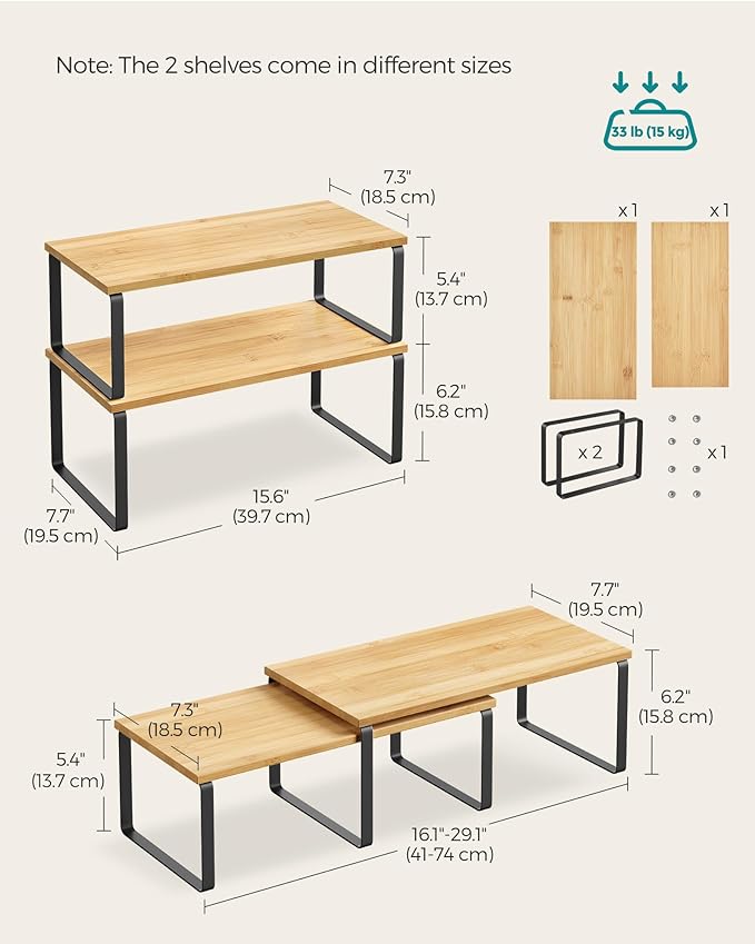 SONGMICS Cabinet Organizer Shelf, Set of 2 Spice Rack, Kitchen Storage - Image 6