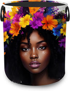 Laundry Hamper,African Girl Woman Collapsible Laundry Basket with Handles,Boho Floral Waterproof Oxford Cloth Clothes Organizer for Bedroom Bathroom Dorm Nursery,16 x 20 Inch by UIUPRO