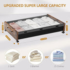 Under Bed Storage with Wheels, Underbed Shoe Storage Containers, Under the Bed Storage Drawers with Lid, Wooden Rolling Blankets Clothes Storage Metal Drawer for Bedroom Dorms Room (Walnut 2pack) - Image 7