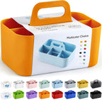Multiuse Caddy Organizer with Handle, Portable Divided Plastic Tote Bin - Art Craft, Stationary Pen Marker Crayon, Makeup Hair Supplies Storage - Bathroom, Classroom, Dorm, Office, Desk Holder -Orange by AOZITA