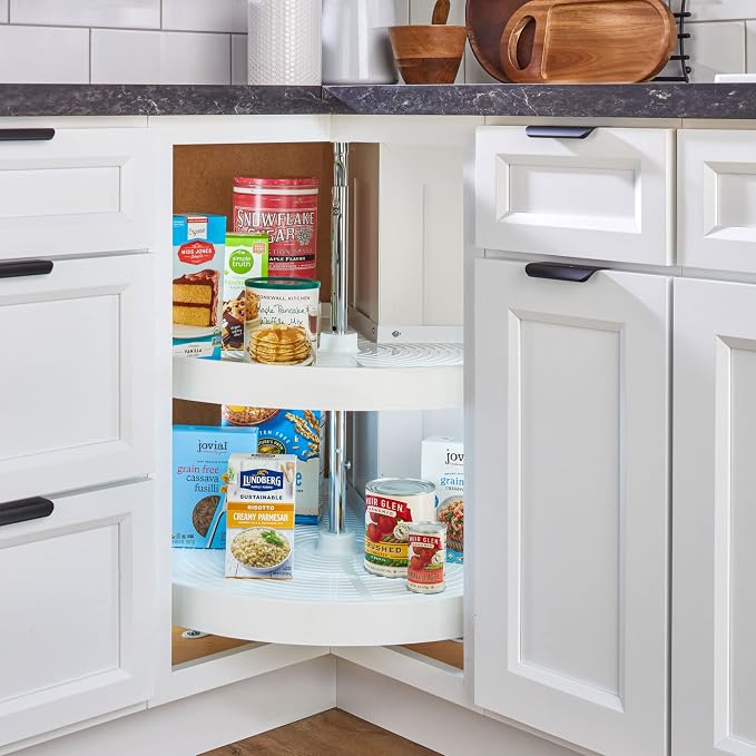 Rev-A-Shelf 28" Dual Tier Lazy Susan Organizer for Corner Cabinets, White - Image 2