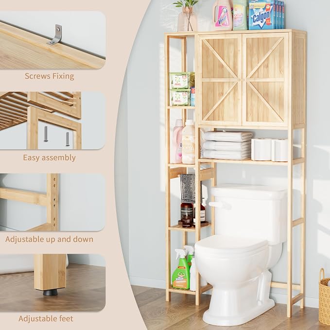 Bamboo Over-the-Toilet Storage Cabinet with Shelves for Small Bathrooms - Image 5