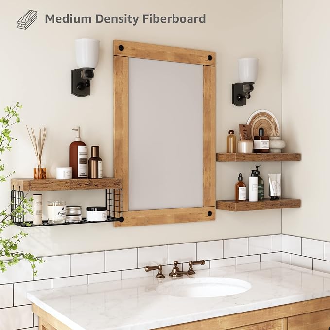 QEEIG Bathroom Shelves Over Toilet - Wall Mounted Floating Shelves Toilet Paper Storage Small Farmhouse Decor Shelf 16 inch Set of 3, Rustic Brown (019-BN3) - Image 5