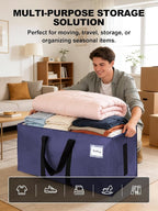 HOMESURE Supports 200lbs Heavy Duty Moving Bags - Strong Zipper & Wrap-Around Handles - Water-Resistant Storage Totes, Durable Alternative to Moving Boxes - 8 Pack - Blue - Image 4