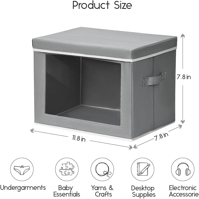 Homsorout Storage Bins with Lids - Small Fabric Organizers with Window, Collapsible Storage Bins for Clothes, Decorative Closet Organizers for Towels, Tshirt, 4 Pack, Grey - Image 2