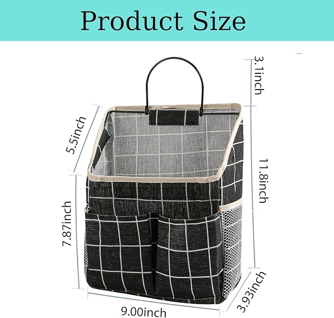 2pcs Wall Hanging Storage Bag,Wall Hanging Organizer Bags with Pockets, Wall Organizer Storage for Dormitory Bathroom Bedroom Kitchen(Black Grid), 0229-xmbsometeth - Image 2