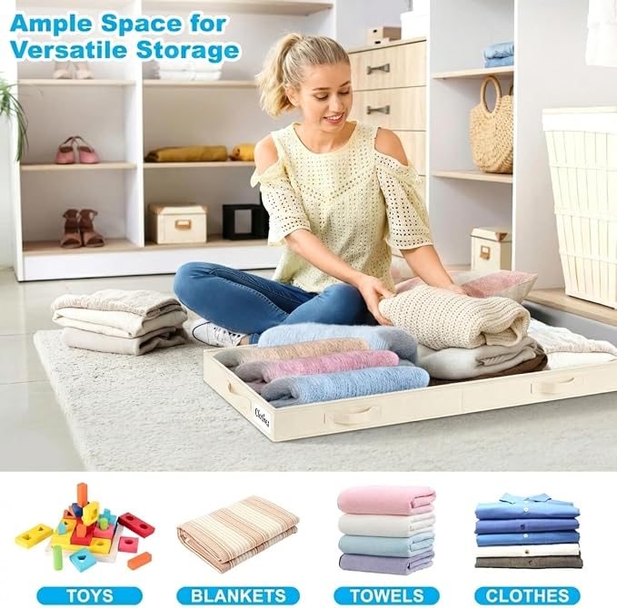 4 Inch Low Profile Under Bed Storage Drawer 2 Pack, Lightweight Underbed Clothes Storage Container Bins With NO STURCTURE, Shallow Storage Bag for Dorm & Home, With Clear Lids & Water-Resistant Fabric - Image 4