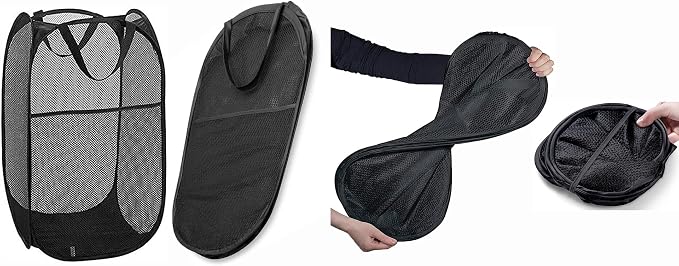 Mesh Pop up Laundry Hamper with Portable Durable Handles, Black Laundry Basket for Storage, Folding Collapsible Pop-Up Clothes Hampers for Home, College Dorm or Travel, Cruise, Black - Image 7